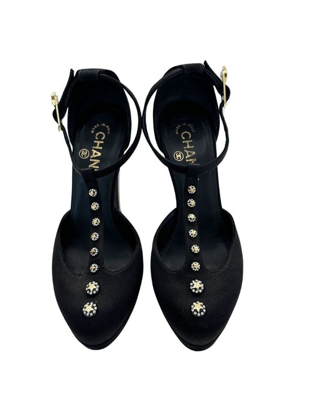 Chanel Shoes Leather Heels Black CC Logo Line - Picture 2 of 14